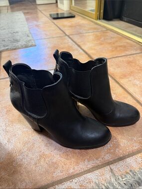 Carlos by Carlos Santana Black Leather Ankle Booties with Block Heel